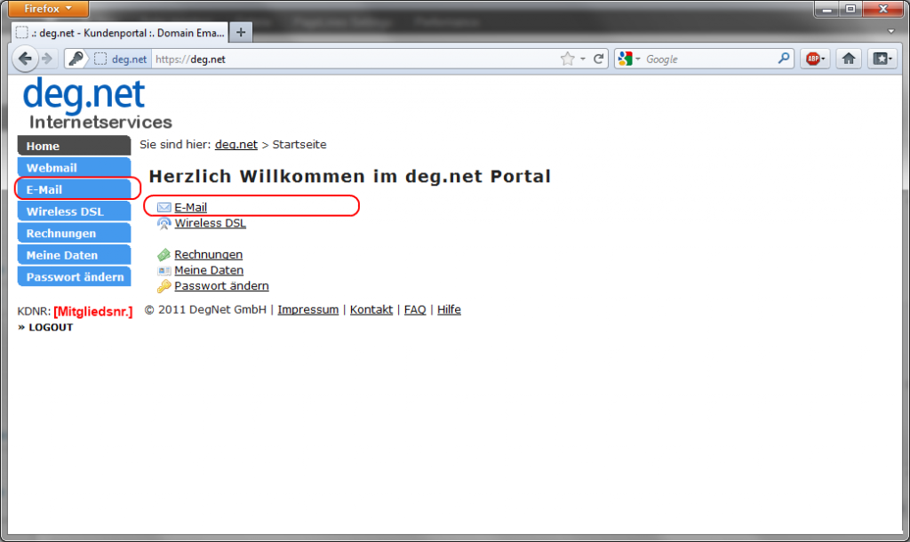 DegNet - Portal - Übersicht Logged-In